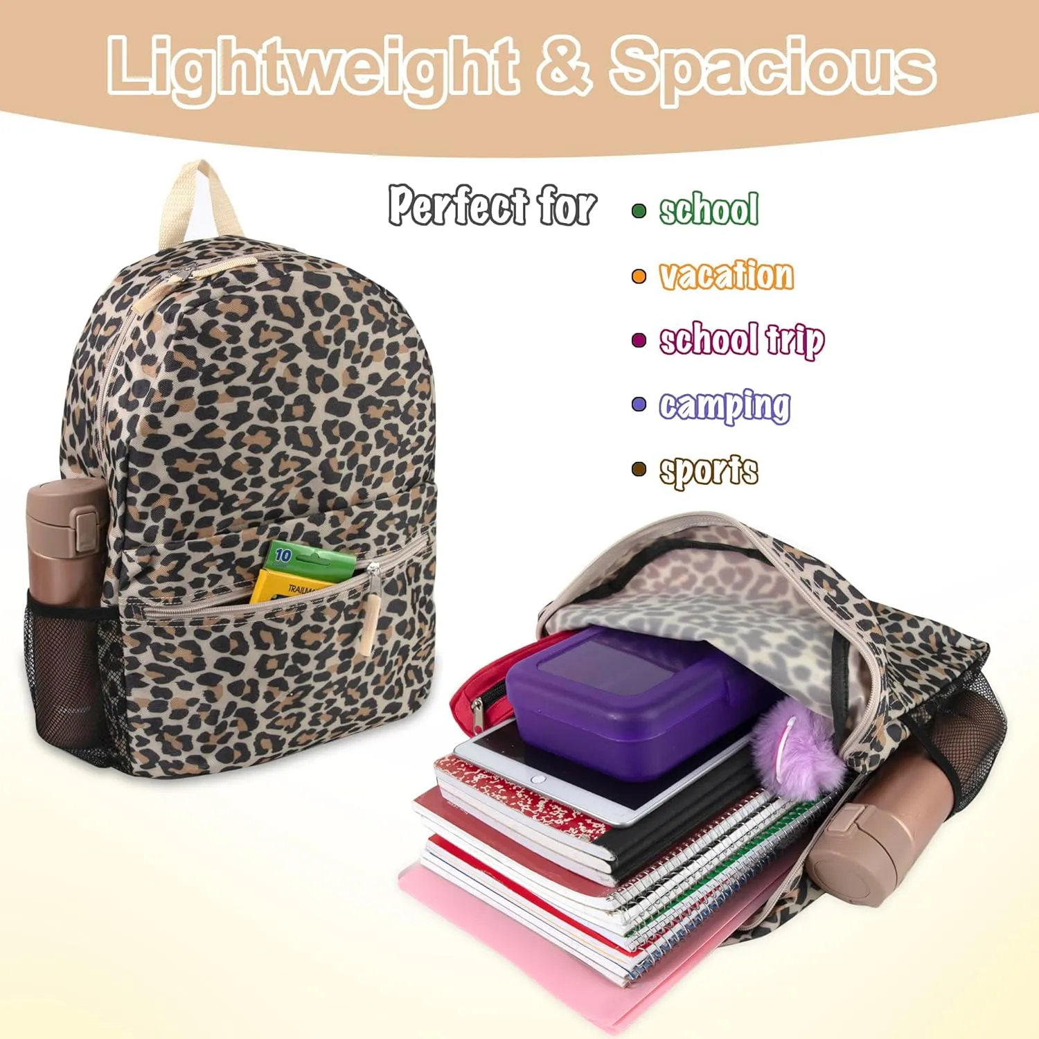 17 Inch Backpack with Side Pockets for Girls for School, Travel, Hiking, Camping