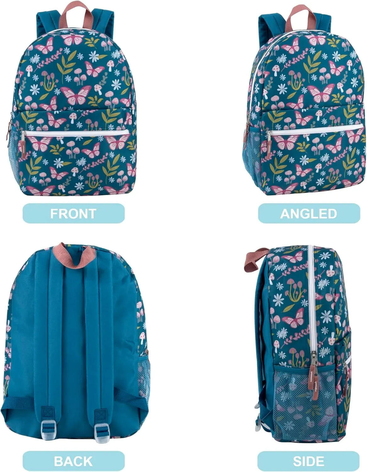 17 Inch Backpack with Side Pockets for Girls for School, Travel, Hiking, Camping