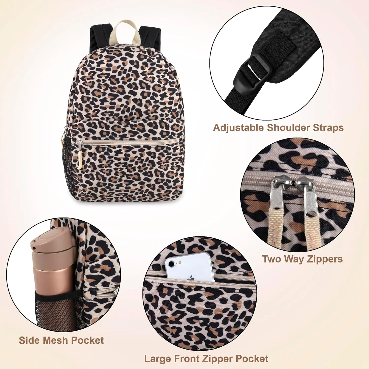 17 Inch Backpack with Side Pockets for Girls for School, Travel, Hiking, Camping