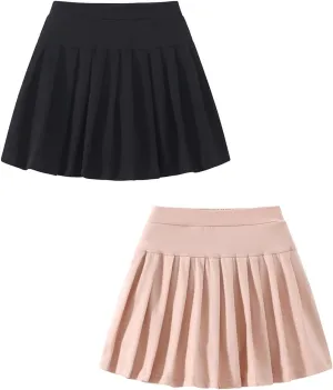 2 Pack Girls Pleated Skirts Athletic Tennis Mini Skirt Elastic Waist Active Skort 4-12Y