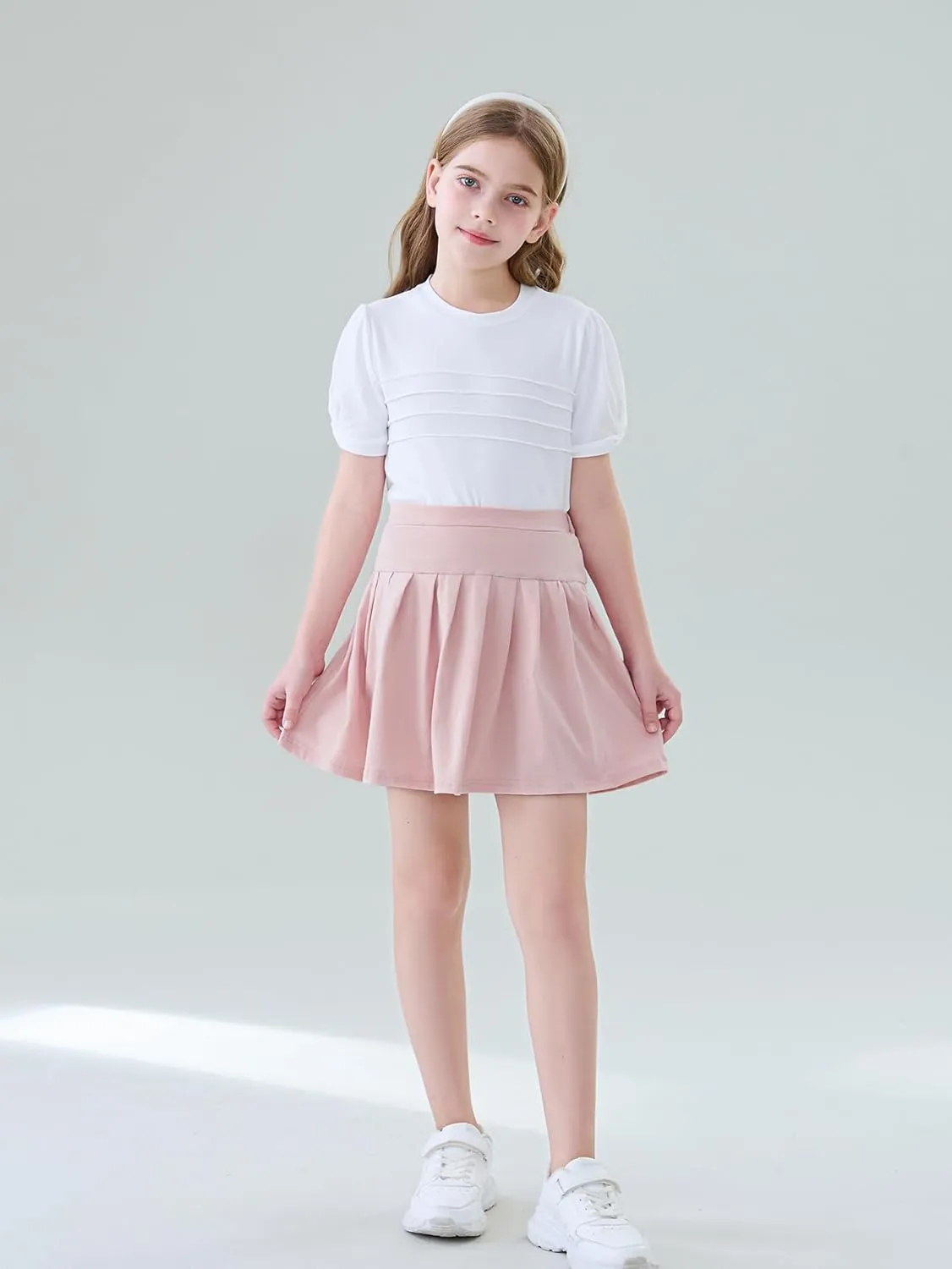 2 Pack Girls Pleated Skirts Athletic Tennis Mini Skirt Elastic Waist Active Skort 4-12Y