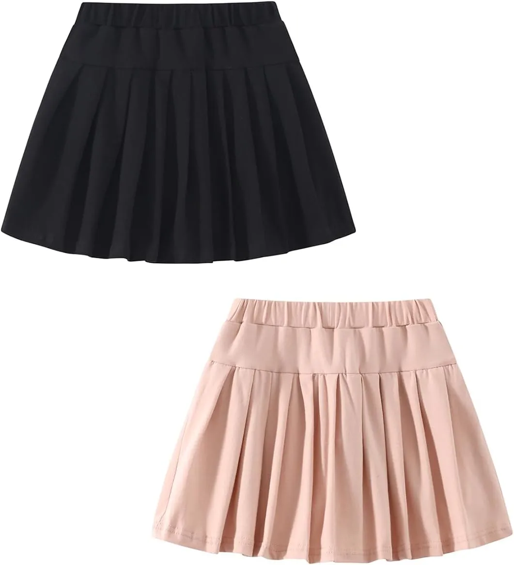 2 Pack Girls Pleated Skirts Athletic Tennis Mini Skirt Elastic Waist Active Skort 4-12Y