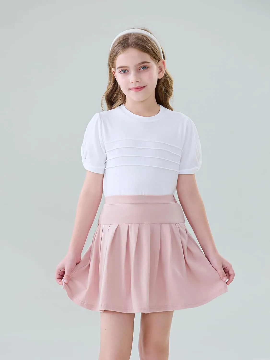 2 Pack Girls Pleated Skirts Athletic Tennis Mini Skirt Elastic Waist Active Skort 4-12Y