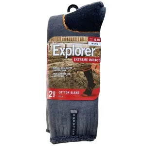 2 Pairs Holeproof Explorer Extreme Impact Mens Thick Work Cotton Mid Calf Crew Socks Charcoal Marle SZWO2W 970
