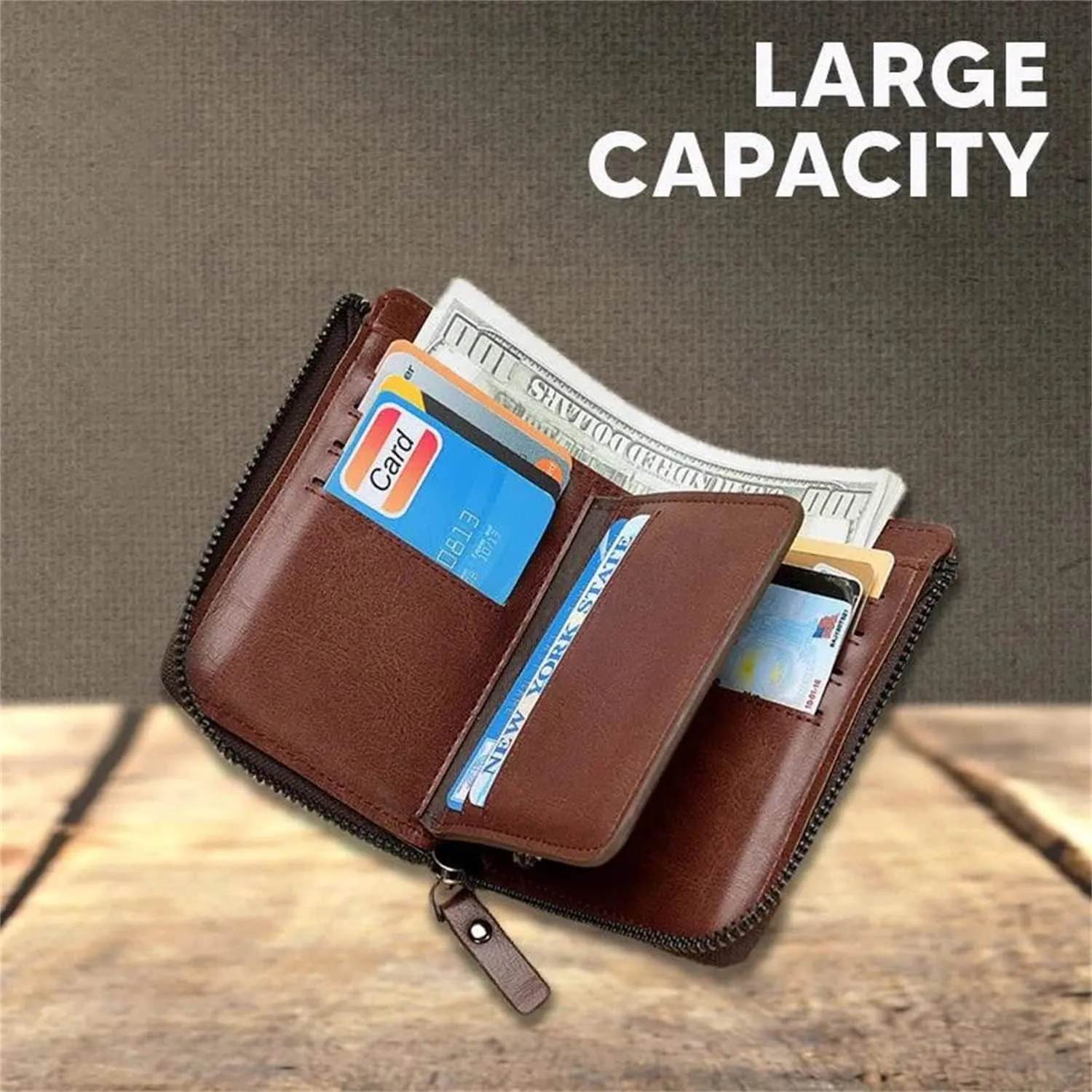 2023 New Multi-Functional RFID Blocking Waterproof Durable PU Leather Wallet, Large Capacity Zipper Wallets for Men Holds 1-14 Cards, Soft Slim Genuine Leather RFID Blocking Wallet Technology (BLACK)