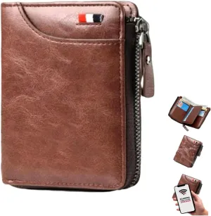 2023 New Multi-Functional RFID Blocking Waterproof Durable PU Leather Wallet, Large Capacity Zipper Wallets for Men Holds 1-14 Cards, Soft Slim Genuine Leather RFID Blocking Wallet Technology (BROWN)