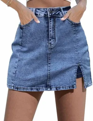 2025 New Woman Y2K High Waisted Casual Stretchy Denim Skirt Side Split Mini Skirts with Shorts Underneath