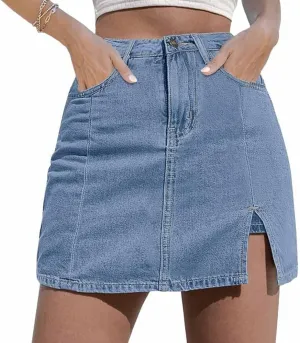 2025 New Woman Y2K High Waisted Casual Stretchy Denim Skirt Side Split Mini Skirts with Shorts Underneath
