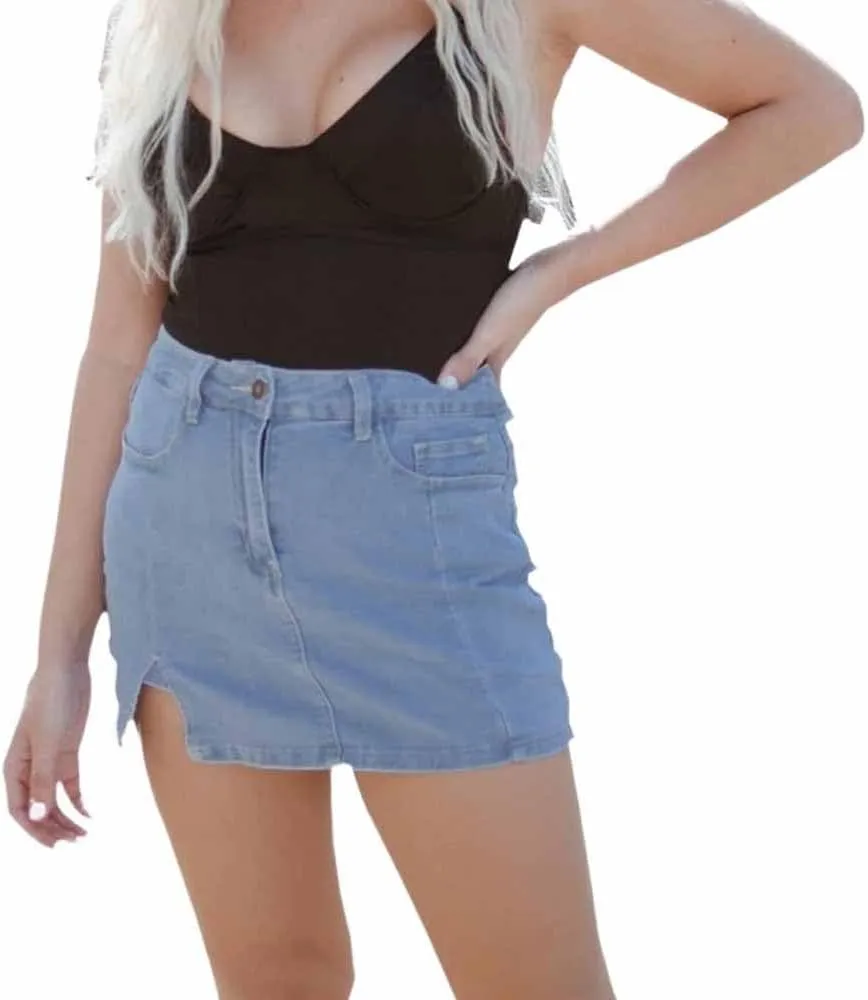 2025 New Woman Y2K High Waisted Casual Stretchy Denim Skirt Side Split Mini Skirts with Shorts Underneath