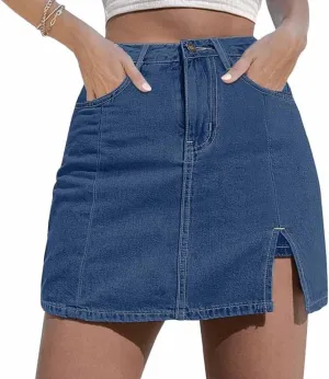 2025 New Woman Y2K High Waisted Casual Stretchy Denim Skirt Side Split Mini Skirts with Shorts Underneath