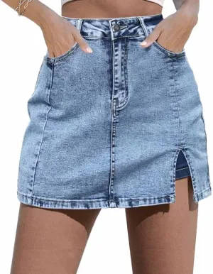 2025 New Woman Y2K High Waisted Casual Stretchy Denim Skirt Side Split Mini Skirts with Shorts Underneath