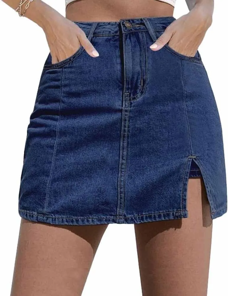 2025 New Woman Y2K High Waisted Casual Stretchy Denim Skirt Side Split Mini Skirts with Shorts Underneath