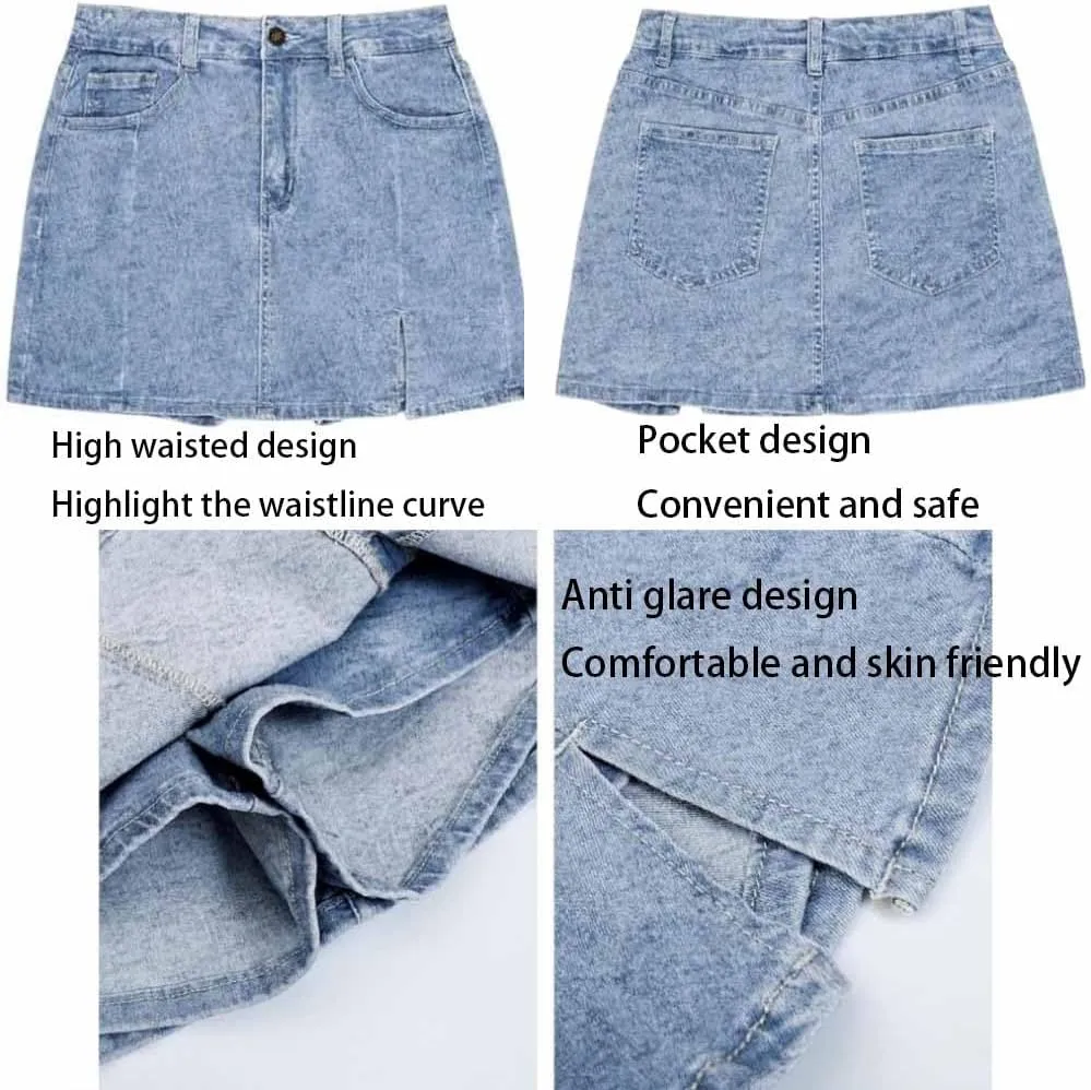 2025 New Woman Y2K High Waisted Casual Stretchy Denim Skirt Side Split Mini Skirts with Shorts Underneath