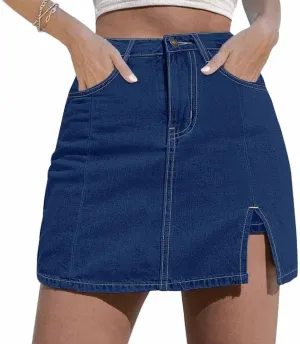 2025 New Woman Y2K High Waisted Casual Stretchy Denim Skirt Side Split Mini Skirts with Shorts Underneath