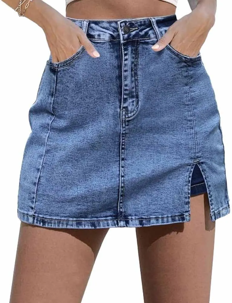 2025 New Woman Y2K High Waisted Casual Stretchy Denim Skirt Side Split Mini Skirts with Shorts Underneath