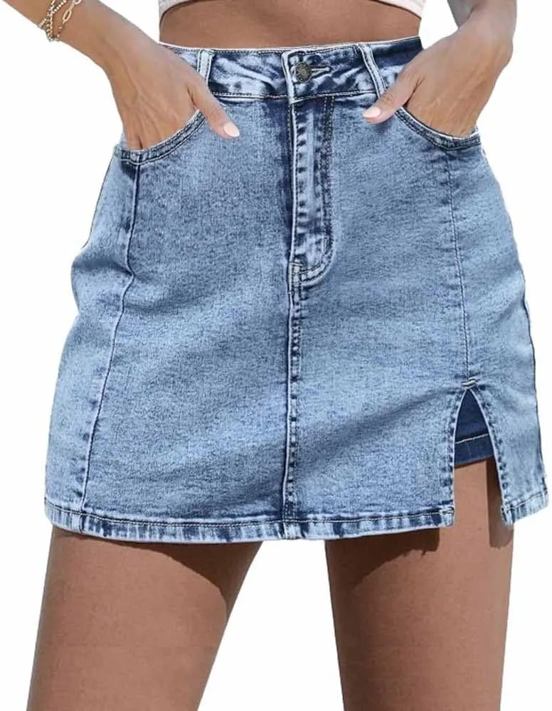 2025 New Woman Y2K High Waisted Casual Stretchy Denim Skirt Side Split Mini Skirts with Shorts Underneath