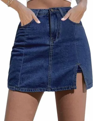 2025 New Woman Y2K High Waisted Casual Stretchy Denim Skirt Side Split Mini Skirts with Shorts Underneath
