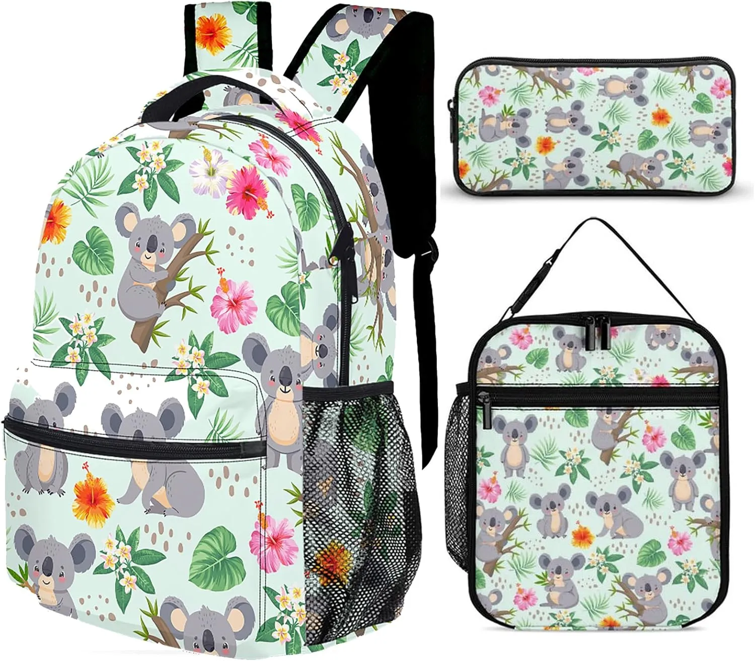 3pcs Cartoon Koala Backpack Set, Multi-functional Laptop Bag 17in Water Resistant Travel Daypack, Large Capacity Double Shoulder Backpack With Lunch Bag (Cartoon Koala