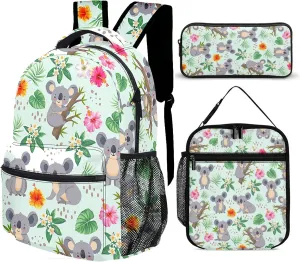 3pcs Cartoon Koala Backpack Set, Multi-functional Laptop Bag 17in Water Resistant Travel Daypack, Large Capacity Double Shoulder Backpack With Lunch Bag (Cartoon Koala