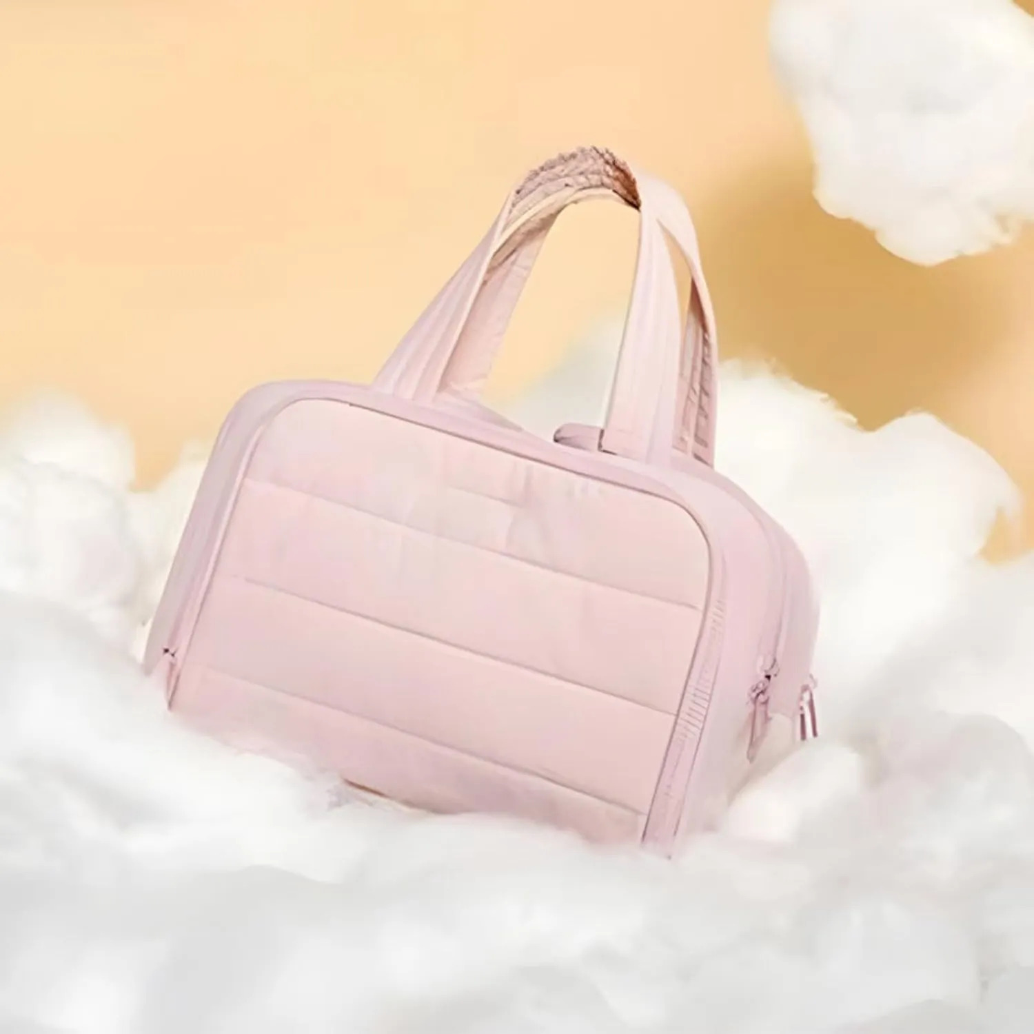 4-in-1 Multifunctional Travel Cosmetic Bag, Large-Capacity Travel Cosmetic Bag, 4-in-1 Puffy Multi-functional Toiletry Bag, 2025 New Camping Toiletry Bag for Women Traveling (Beige Pink)