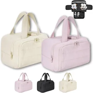 4-in-1 Multifunctional Travel Cosmetic Bag, Large-Capacity Travel Cosmetic Bag, 4-in-1 Puffy Multi-functional Toiletry Bag, 2025 New Camping Toiletry Bag for Women Traveling (Beige Pink)