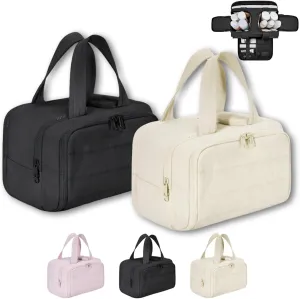 4-in-1 Multifunctional Travel Cosmetic Bag, Large-Capacity Travel Cosmetic Bag, 4-in-1 Puffy Multi-functional Toiletry Bag, 2025 New Camping Toiletry Bag for Women Traveling (Black Beige)