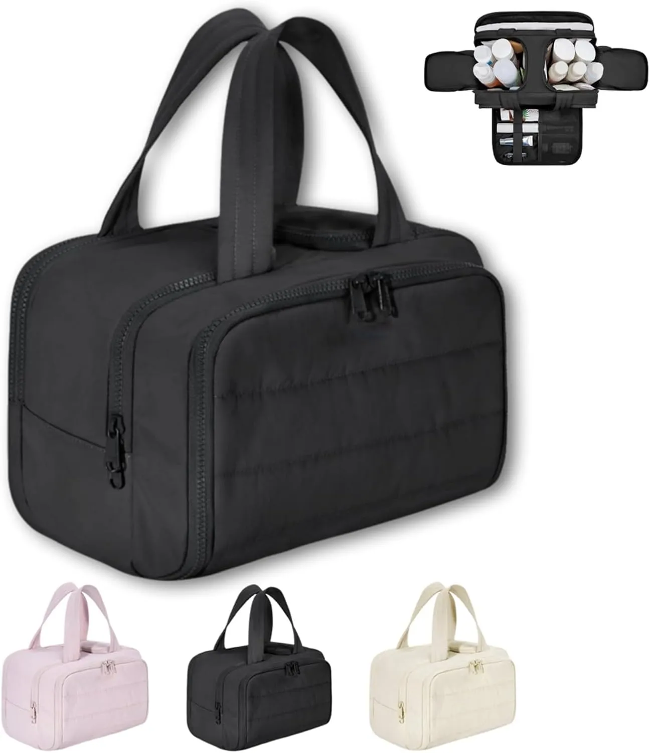 4-in-1 Multifunctional Travel Cosmetic Bag, Large-Capacity Travel Cosmetic Bag, 4-in-1 Puffy Multi-functional Toiletry Bag, 2025 New Camping Toiletry Bag for Women Traveling (Black)