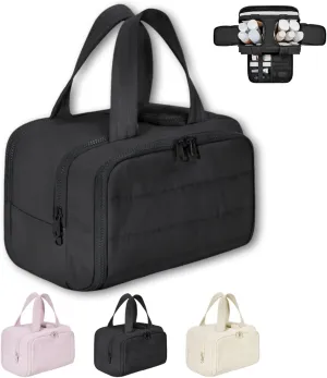 4-in-1 Multifunctional Travel Cosmetic Bag, Large-Capacity Travel Cosmetic Bag, 4-in-1 Puffy Multi-functional Toiletry Bag, 2025 New Camping Toiletry Bag for Women Traveling (Black)