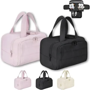 4-in-1 Multifunctional Travel Cosmetic Bag, Large-Capacity Travel Cosmetic Bag, 4-in-1 Puffy Multi-functional Toiletry Bag, 2025 New Camping Toiletry Bag for Women Traveling (Pink Black)