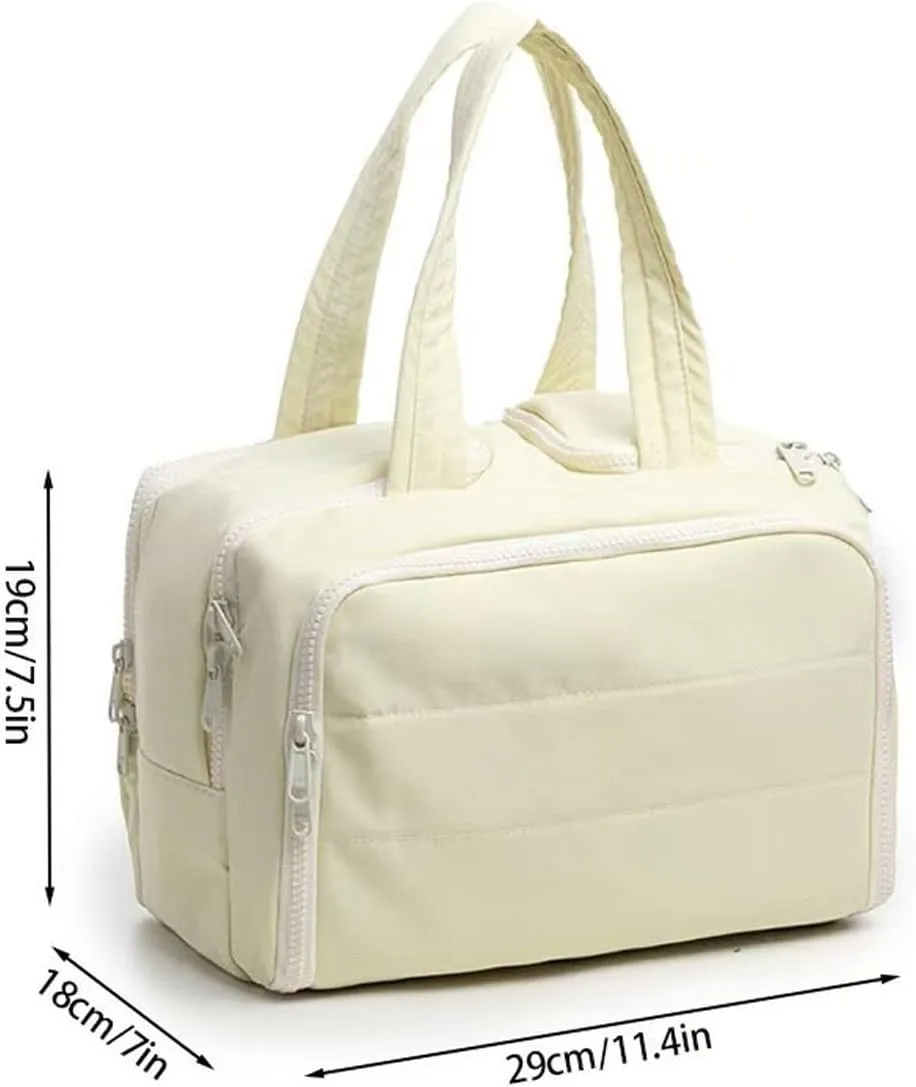 4-in-1 Puffy Multi-Functional Toiletry Bag for Women, 2025 New Travel Toiletry Bag, Large-Capacity Travel Cosmetic Bag, for Travel-Sized Shampoo, Brushes Set, Makeup Accessories (Black Beige*2PC)