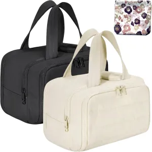 4-in-1 Puffy Multi-Functional Toiletry Bag for Women, 2025 New Travel Toiletry Bag, Large-Capacity Travel Cosmetic Bag, for Travel-Sized Shampoo, Brushes Set, Makeup Accessories (Black Beige*2PC)