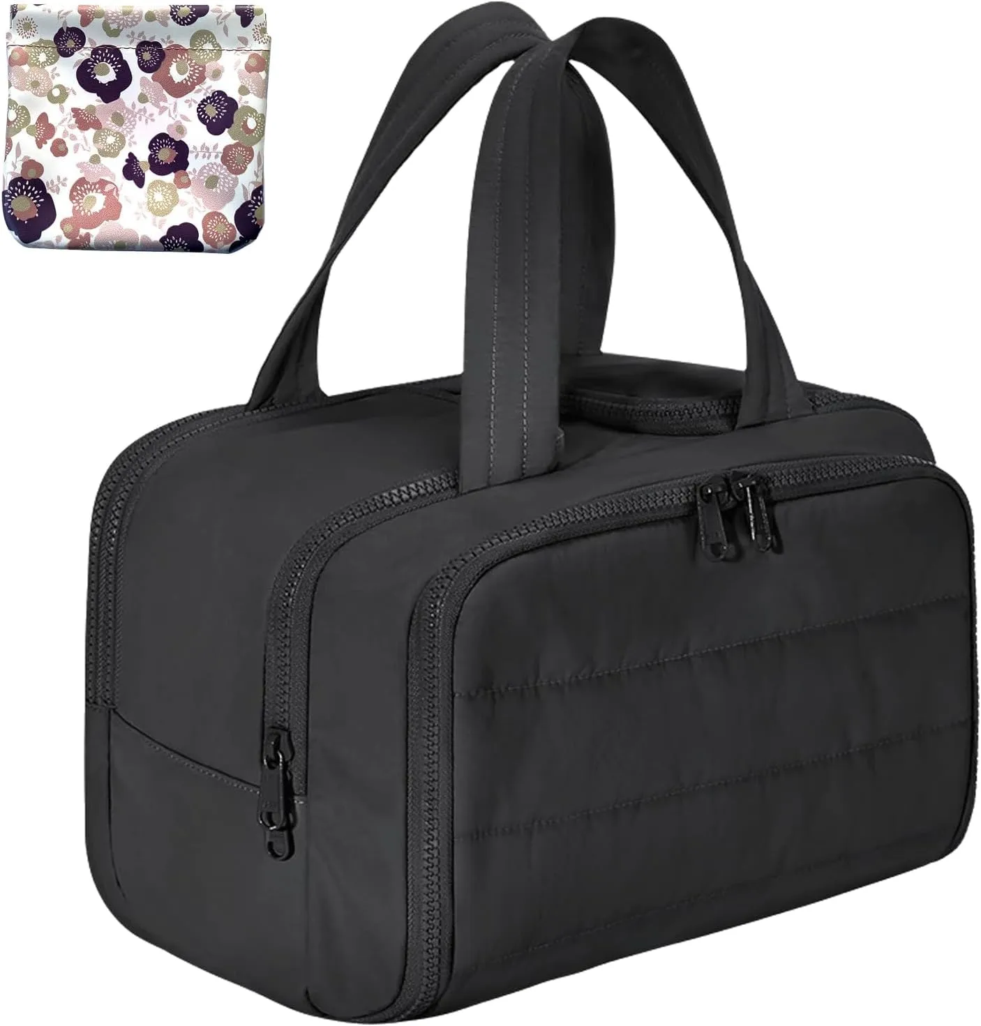 4-in-1 Puffy Multi-Functional Toiletry Bag for Women, 2025 New Travel Toiletry Bag, Large-Capacity Travel Cosmetic Bag, for Travel-Sized Shampoo, Brushes Set, Makeup Accessories (Black)