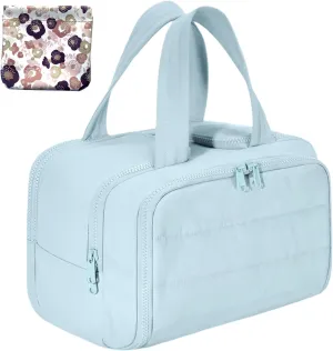 4-in-1 Puffy Multi-Functional Toiletry Bag for Women, 2025 New Travel Toiletry Bag, Large-Capacity Travel Cosmetic Bag, for Travel-Sized Shampoo, Brushes Set, Makeup Accessories (Blue)