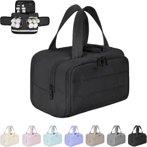 4-in-1 Puffy Multi-Functional Toiletry Bag,Travel Toiletry Bag, Lightweight Large Wide-Open Travel Bag for Women,Puffy Cosmetic Bag with Handle for Accessories,Essentials, Toiletries (Black)
