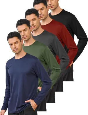 5 Pack Mens Long Sleeve Quick Dry Active Athletic T Shirt Running Gym Workout Tee Tops