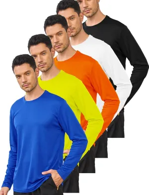 5 Pack Mens Long Sleeve Quick Dry Active Athletic T Shirt Running Gym Workout Tee Tops