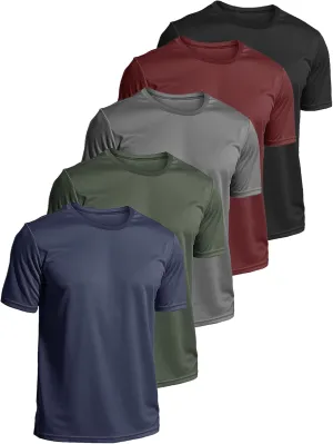 5 Pack Mens Short Sleeve Quick Dry Active Athletic T Shirt Running Gym Workout Tee Tops