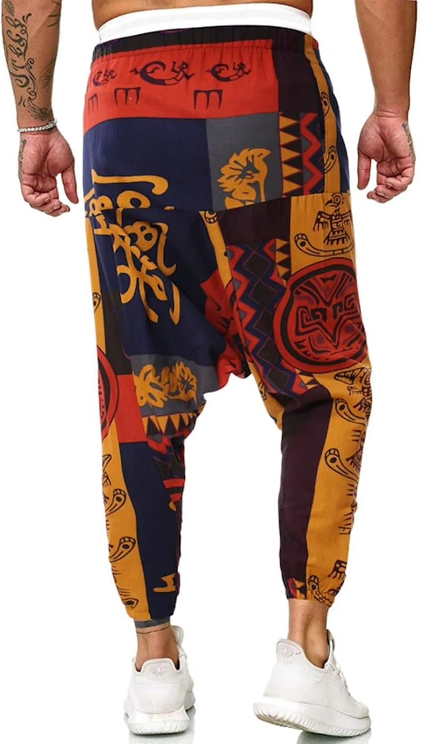 Alalaso Men Women Cotton Baggy Hippie Yoga Harem Pants Funky Printed Plus Size Trousers with Pockets