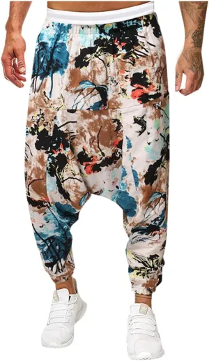 Alalaso Men Women Cotton Baggy Hippie Yoga Harem Pants Funky Printed Plus Size Trousers with Pockets