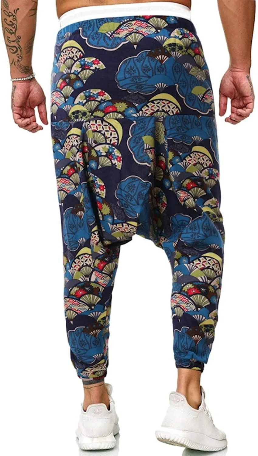 Alalaso Men Women Cotton Baggy Hippie Yoga Harem Pants Funky Printed Plus Size Trousers with Pockets