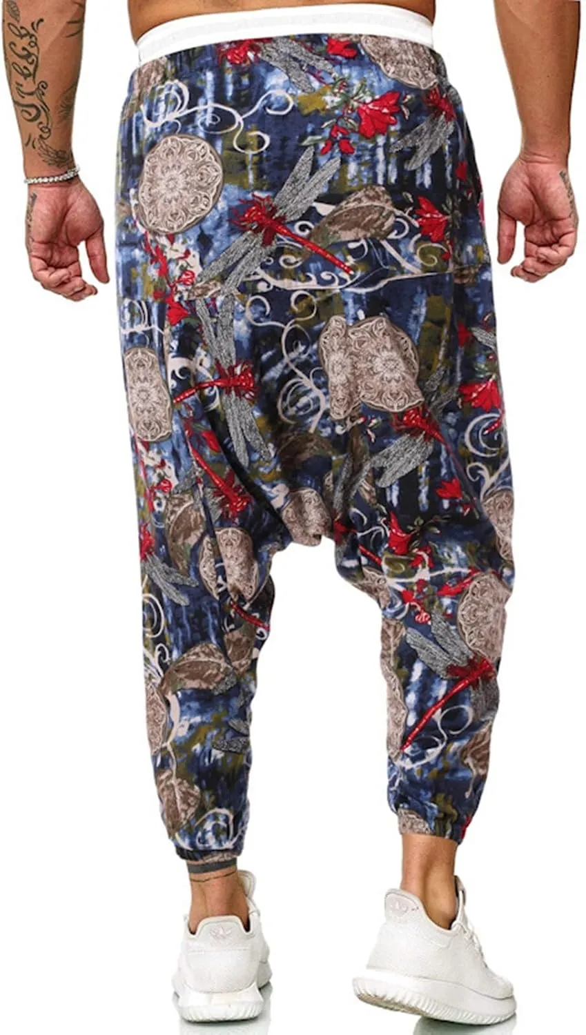 Alalaso Men Women Cotton Baggy Hippie Yoga Harem Pants Funky Printed Plus Size Trousers with Pockets