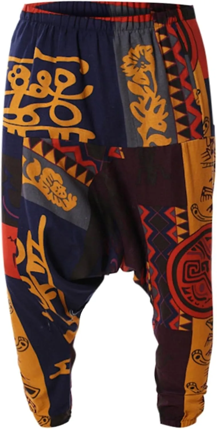 Alalaso Men Women Cotton Baggy Hippie Yoga Harem Pants Funky Printed Plus Size Trousers with Pockets