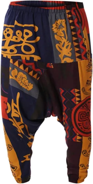 Alalaso Men Women Cotton Baggy Hippie Yoga Harem Pants Funky Printed Plus Size Trousers with Pockets