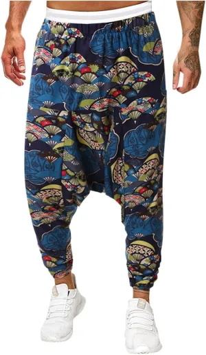 Alalaso Men Women Cotton Baggy Hippie Yoga Harem Pants Funky Printed Plus Size Trousers with Pockets