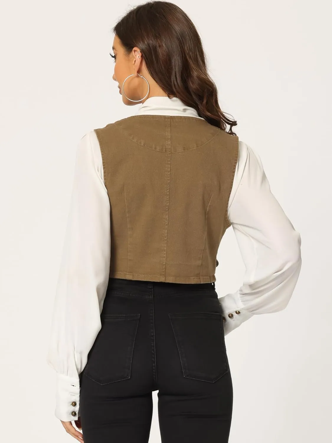 Allegra K Women's Denim Vest Vintage Button Up Sleeveless Crop Jean Vest Waistcoat