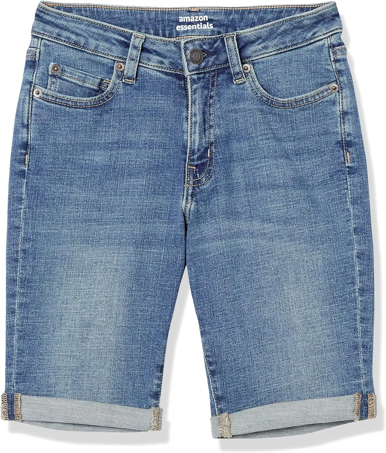 Amazon Essentials Women's Mid-Rise Slim fit Denim Bermuda Shorts with Pockets