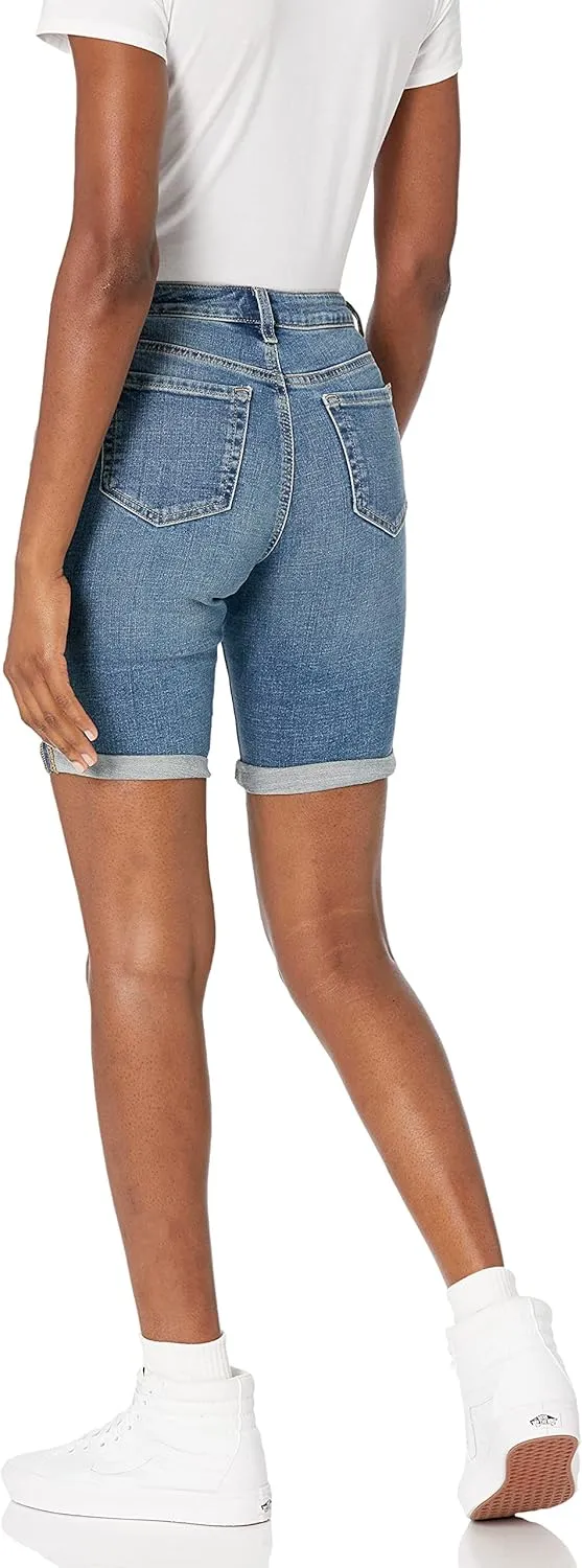 Amazon Essentials Women's Mid-Rise Slim fit Denim Bermuda Shorts with Pockets
