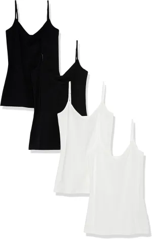 Amazon Essentials Women's Slim-Fit Knit V-Neck Layering Cami (Available in Plus Size), Pack of 4