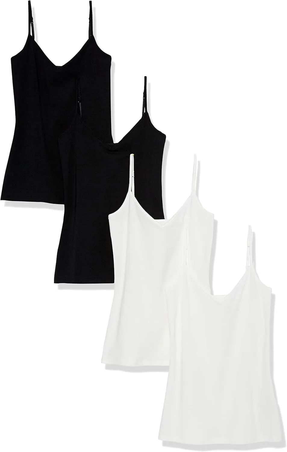 Amazon Essentials Women's Slim-Fit Knit V-Neck Layering Cami (Available in Plus Size), Pack of 4