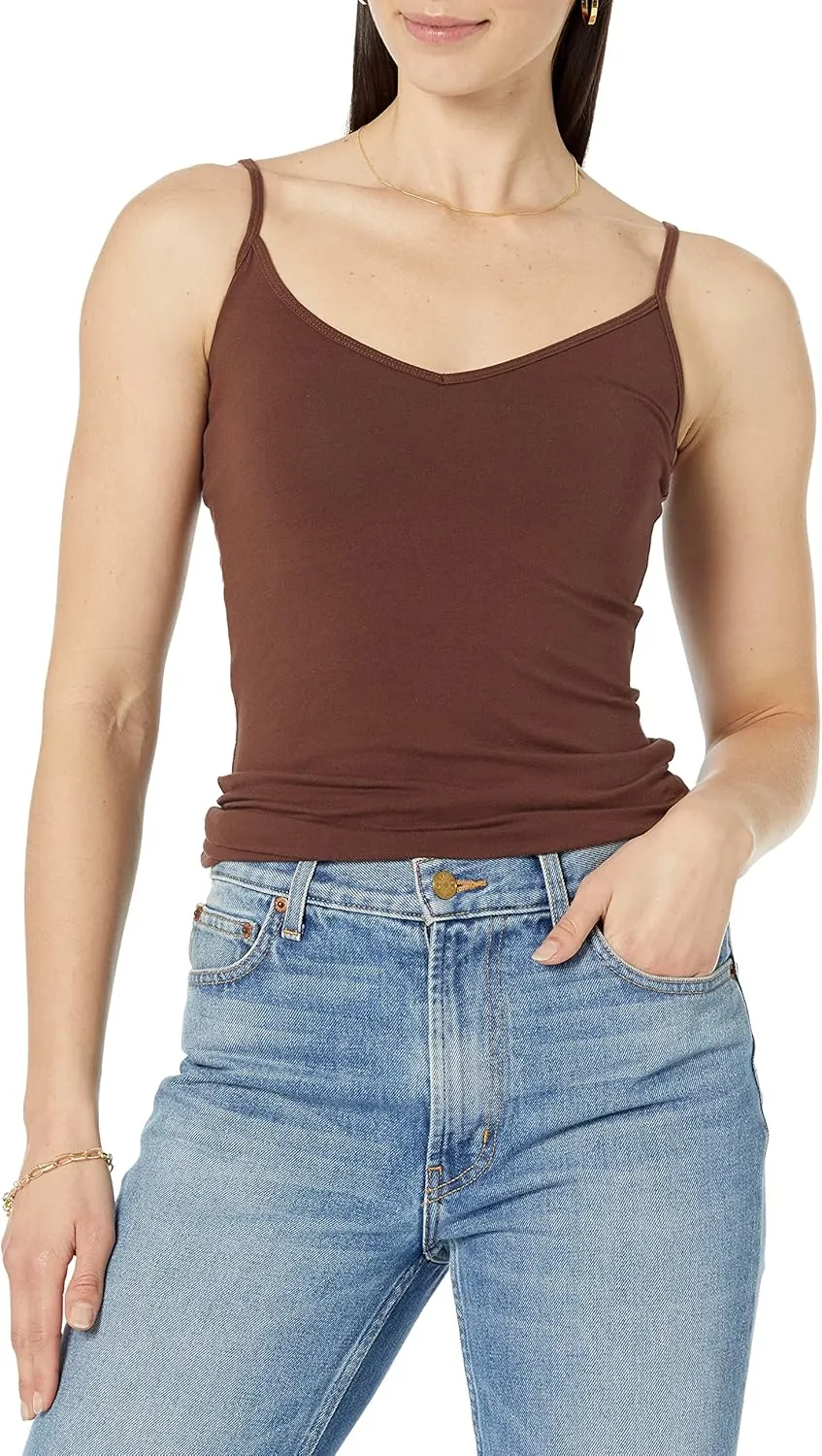 Amazon Essentials Women's Slim-Fit Knit V-Neck Layering Cami (Available in Plus Size), Pack of 4